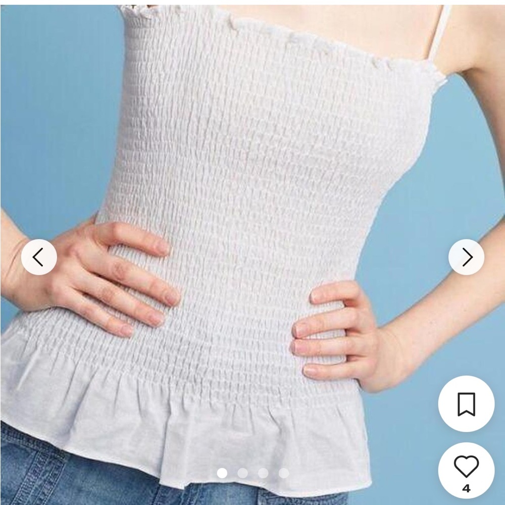 Anthropologie Maeve White Smocked Tank Top Small NWT